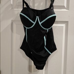 Swimsuits For All Black Swimsuit with Blue Accents